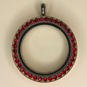 Origami Owl large locket face silver with red crystals